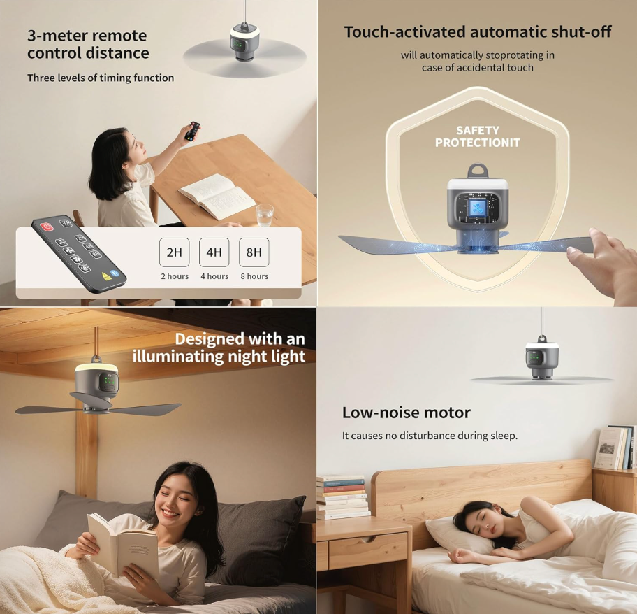 Portable Camping Ceiling Fan LED Light